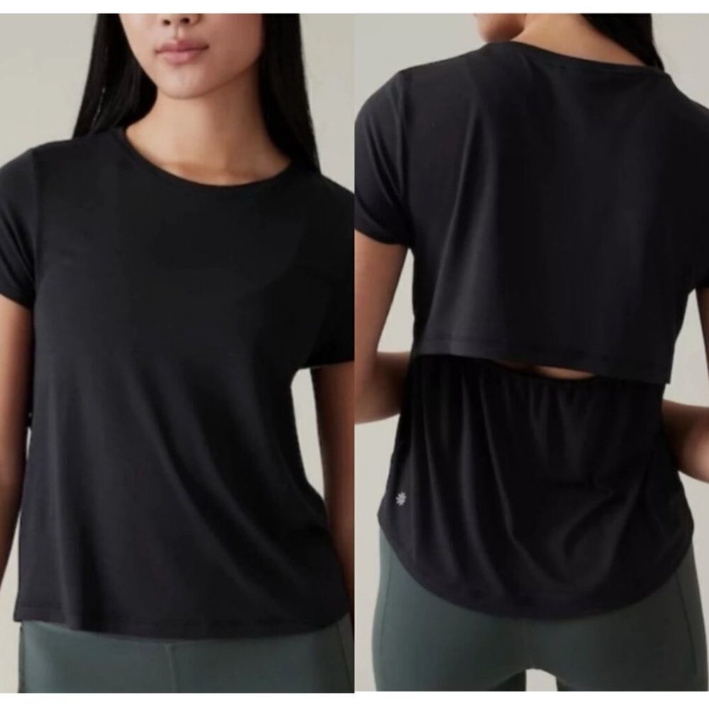 ATHLETA Air Out Cinch Open Back Shirt Black Size Small